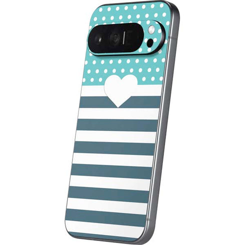 Polka Dots and Stripes Heart in Blue Pixel 9 Pro XL Skin